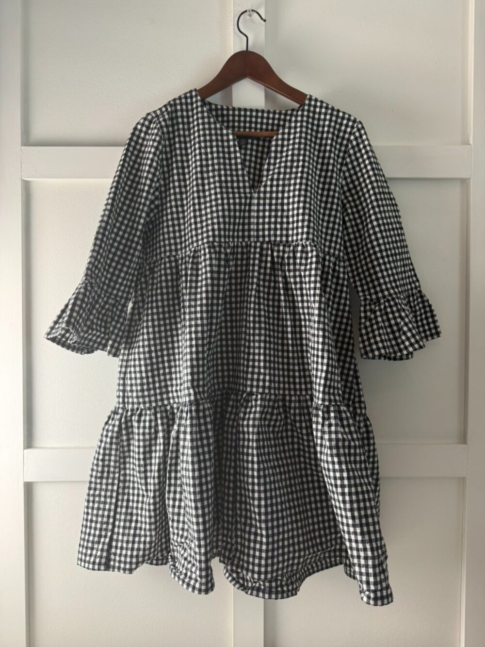 Shannon Passero Black White Gingham Tiered Babydoll Dress S